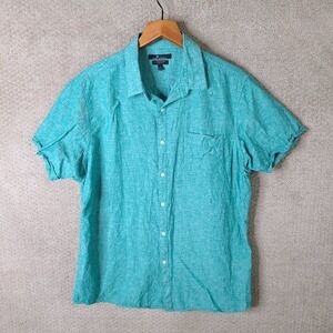 Marc Anthony Shirt Mens XL Blue Linen Blend Slim Fit Button Down Turquoise